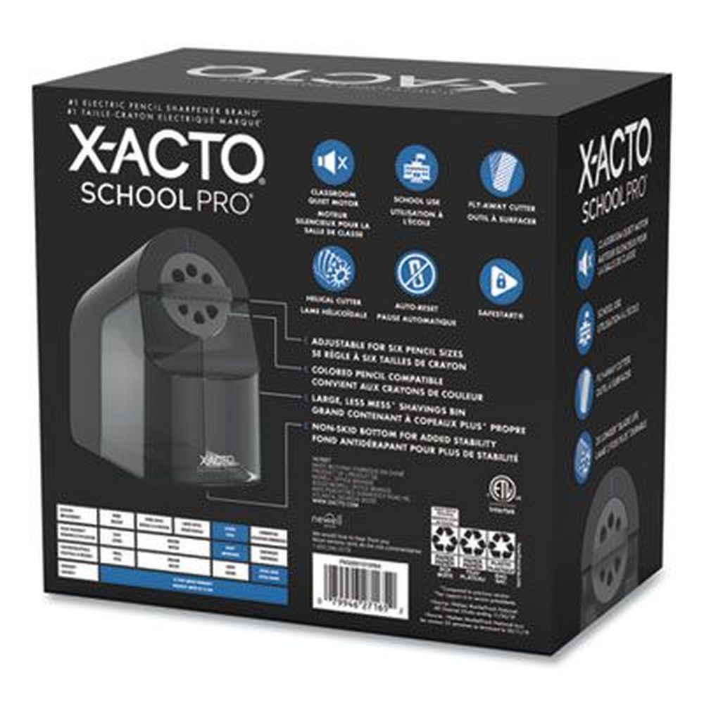 Model 1670 School Pro Classroom Electric Pencil Sharpener, AC-Powered, 4 x 7.5 x 7.5, Black/Gray/Smoke