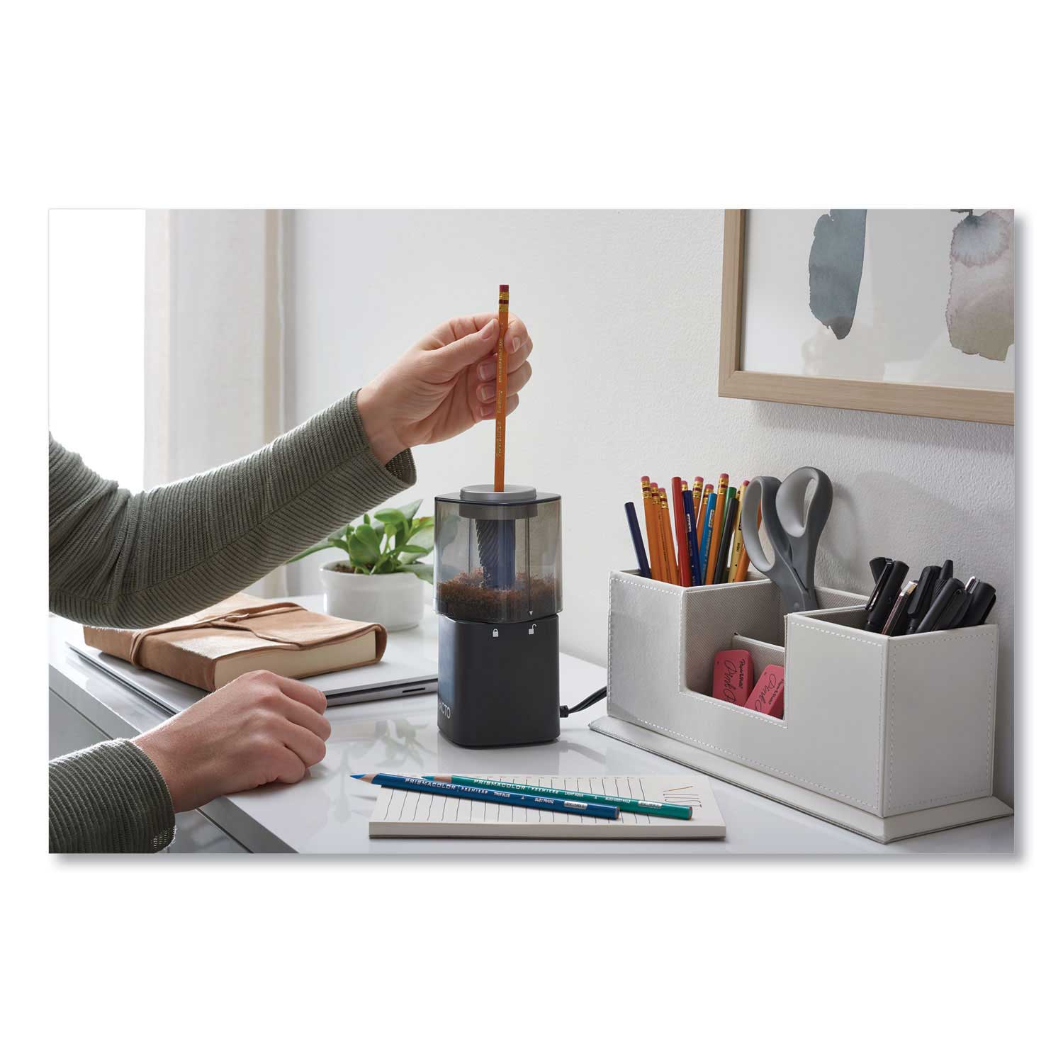 Model 1799 Powerhouse Office Electric Pencil Sharpener, AC-Powered, 3 x 3 x 7, Black/Silver/Smoke