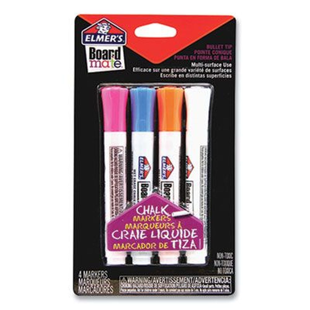 Elmers Assorted Colors Boardmate Wet Erase Chalk Marker With Broad Bullet Tip -- 4 Per Pack
