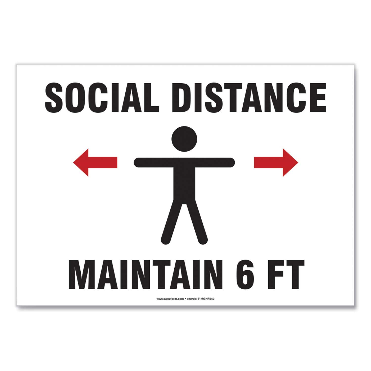 Social Distance Signs, Wall, 10 x 14, Customers and Employees Distancing Clean Environment, Humans/Arrows, Green/White, 10/PK