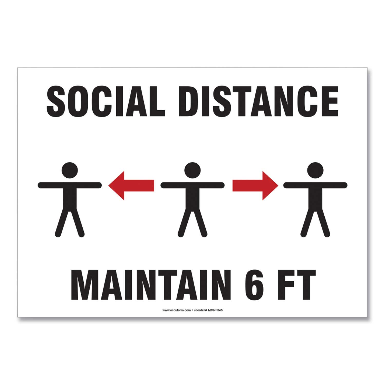 Accuform White Social Distance Maintain 6 Feet 3 Humans/Arrows Wall