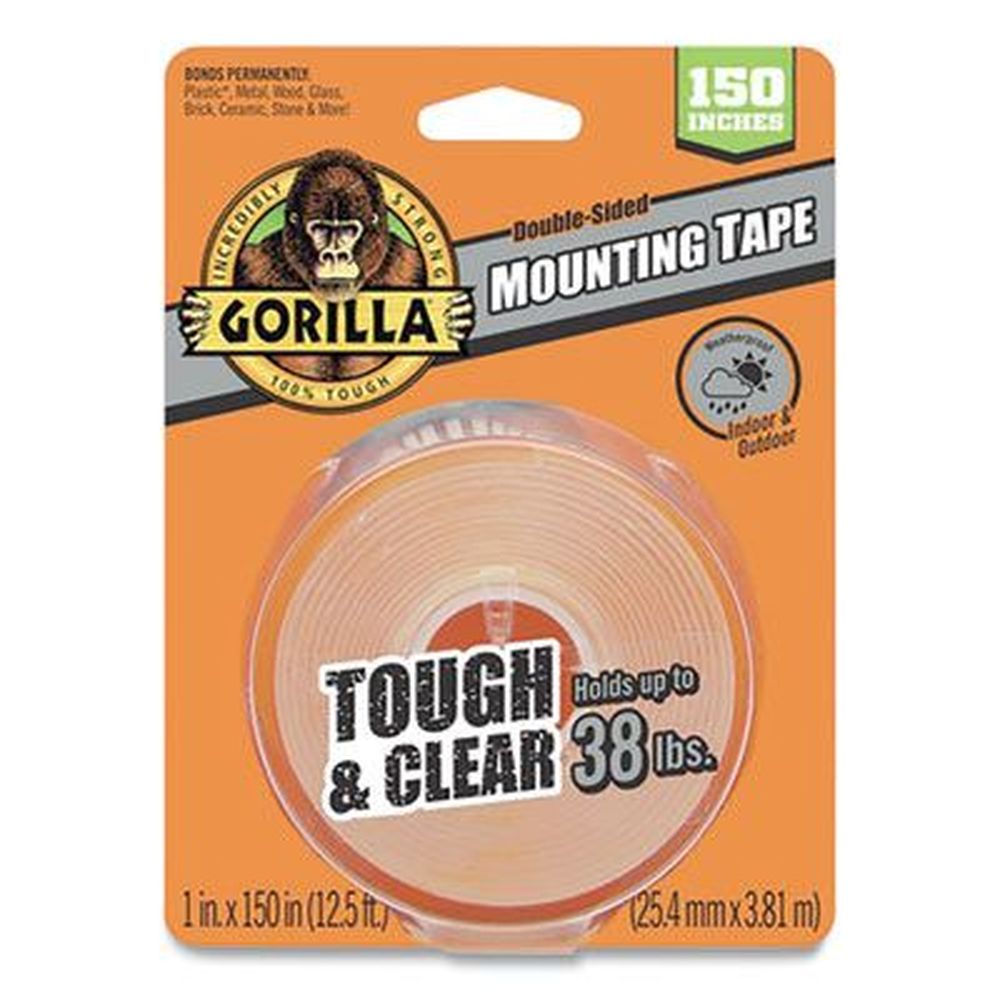 Gorilla Tough And Clear Permanent Double-sided Mounting Tape, Holds Up To 0.25 Pound Per Inch