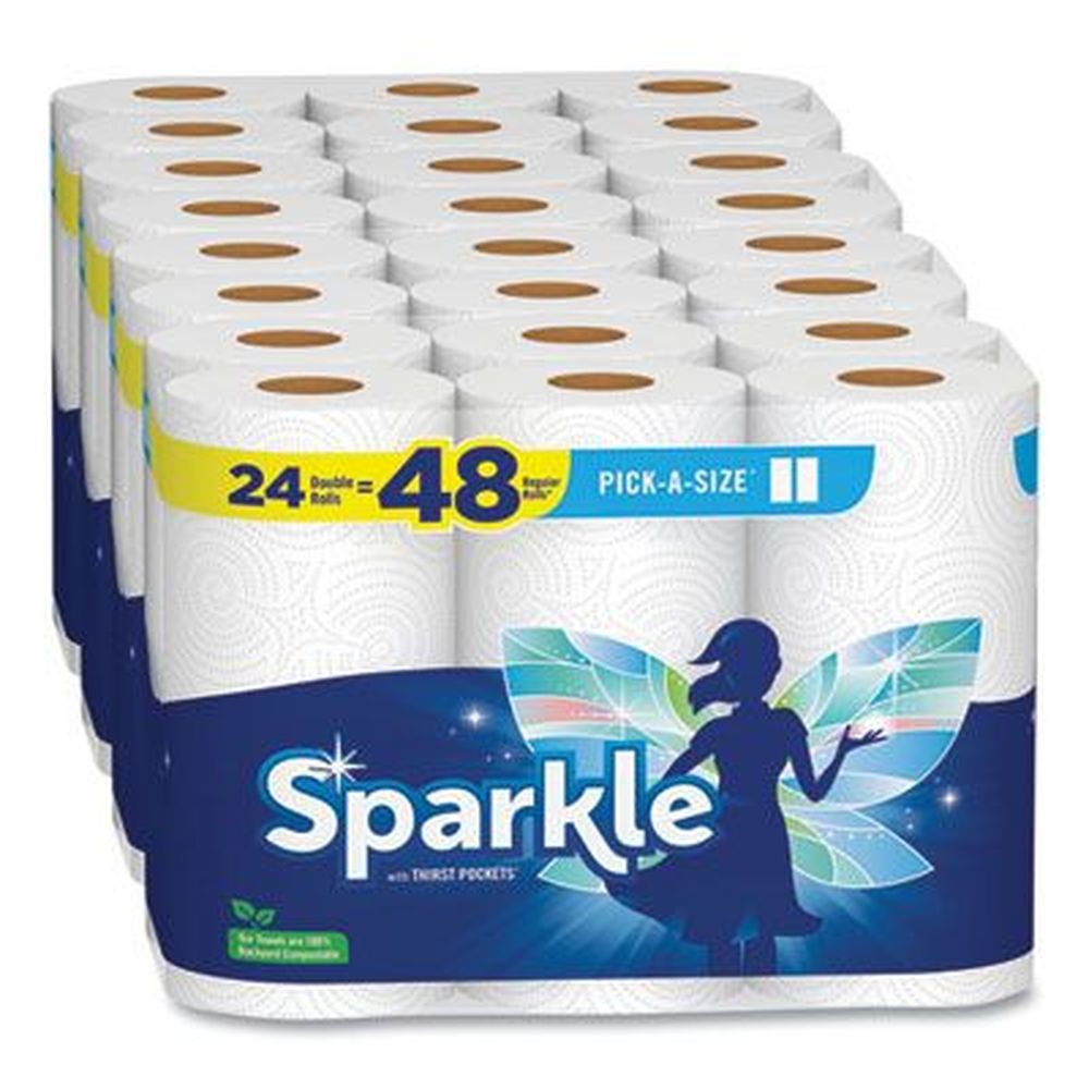 Pick-A-Size Perforated Kitchen Double Roll Towels with Thirst Pockets, 2-Ply, 11 x 6, White, 110 Sheets/Roll, 24 Rolls/Pack