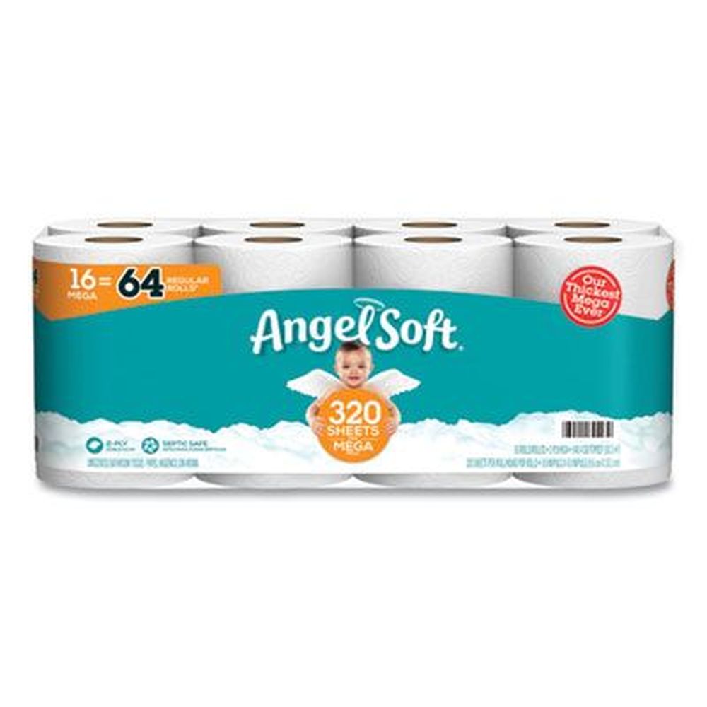 Mega Toilet Paper, Septic Safe, 2-Ply, White, 320 Sheets/Roll, 16 Rolls/Pack Mega Toilet Paper, Septic Safe, 2-Ply, White, 320 Sheets/Roll, 16 Rolls/Pack