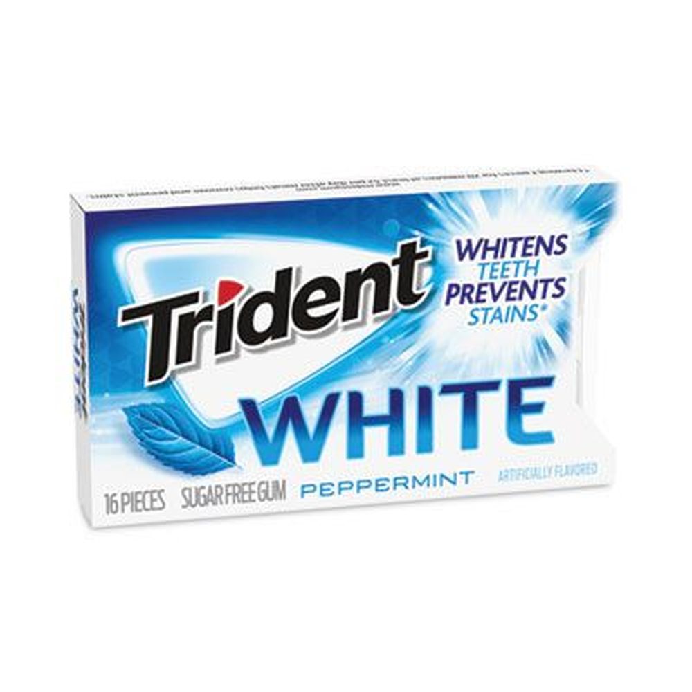 Trident White Peppermint Sugar Free Gum, 16 Pieces Per Pack -- 9 Packs Per Box