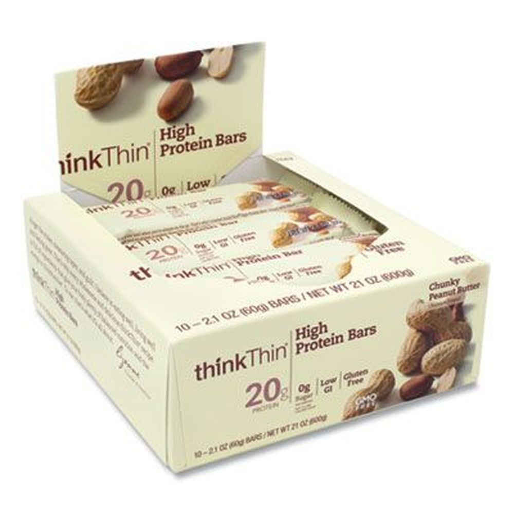 thinkThin Chunky Peanut Butter High Protein Bar, 2.1 Ounce -- 10 per case