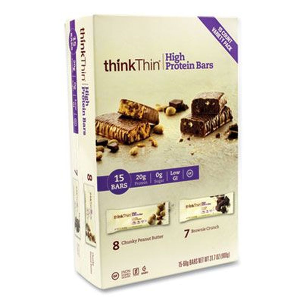 thinkThin Brownie Crunch/Chunky Peanut Butter High Protein Bar, 2.1 ...
