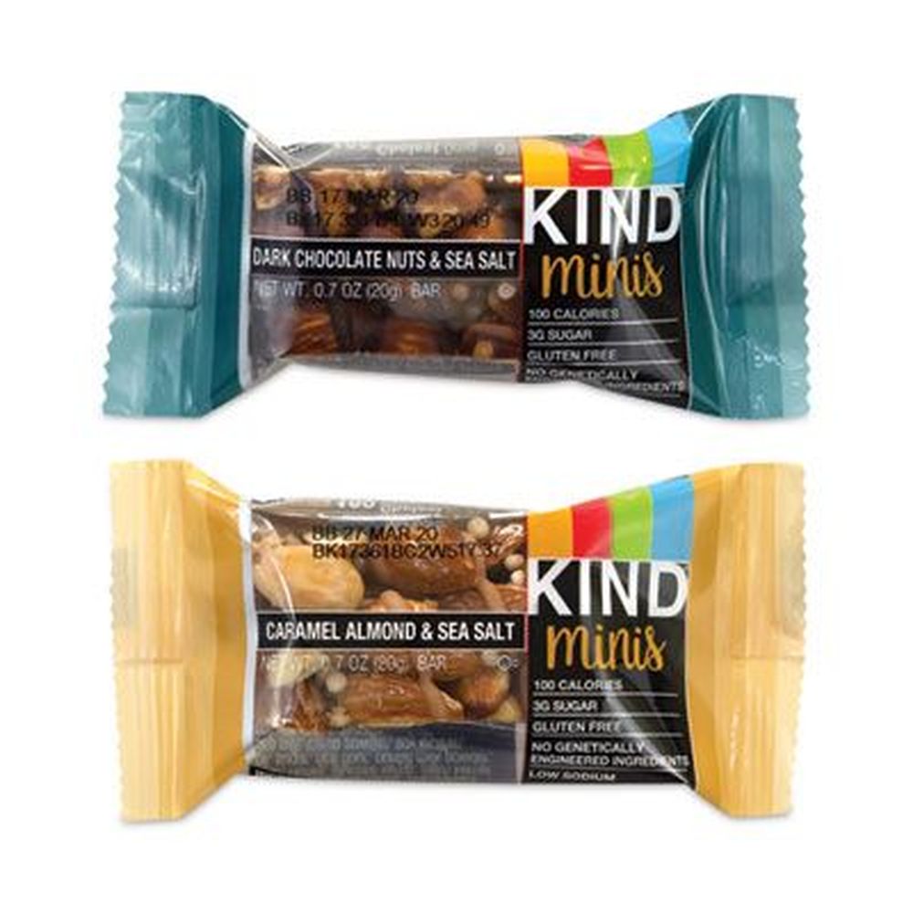 Kind Minis Dark Chocolate Nuts Sea Salt/Caramel Almond Nuts Sea Salt, 0.7 Ounce Bar -- 32 bars per box