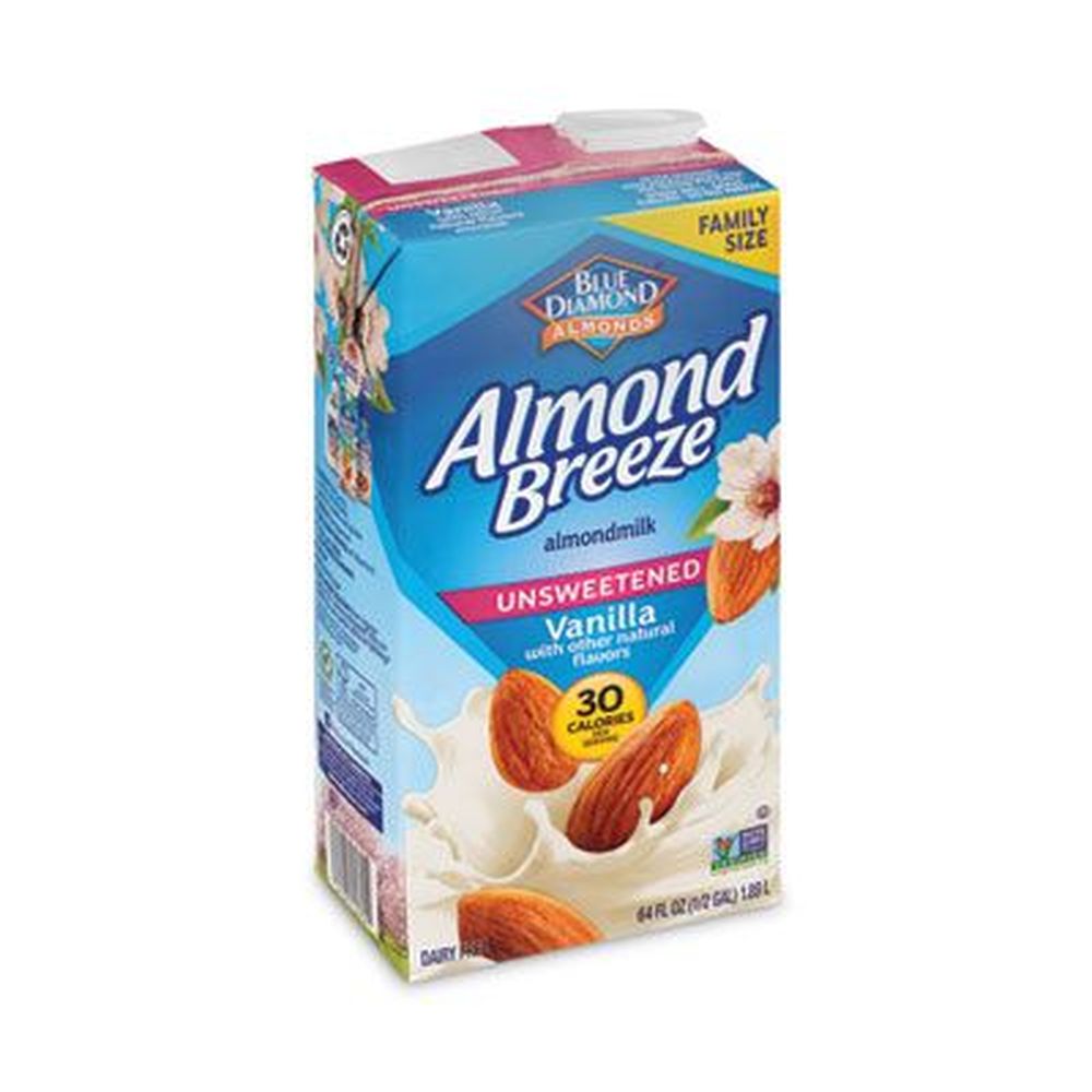 Blue Diamond Almond Breeze Unsweetened Vanilla Almond Milk, 64 Ounce -- 2 per pack