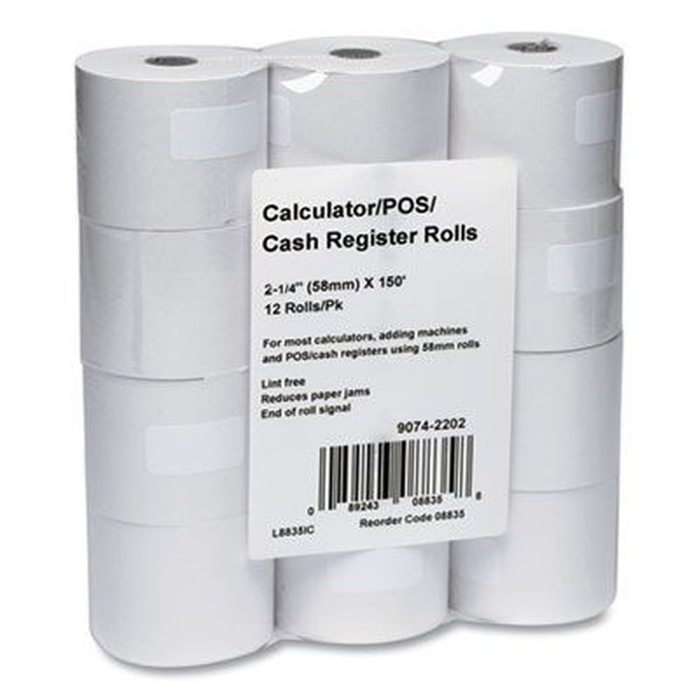 Iconex White Impact Bond Paper Roll, 2.25 Inch X 150 Feet -- 12 Per Pack