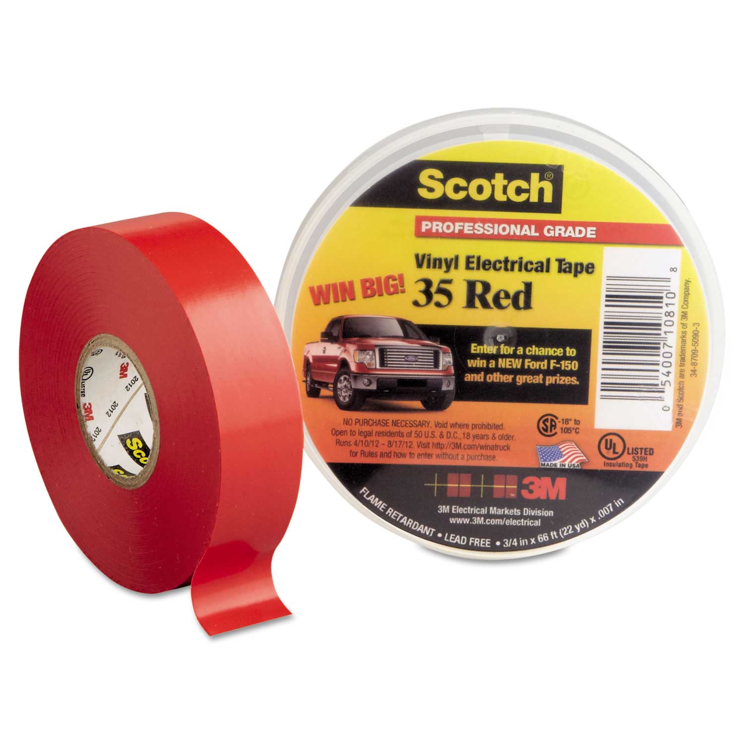 3M Scotch Red 35 Vinyl Electrical Color Coding Tape, 0.75 inch x 66 ...