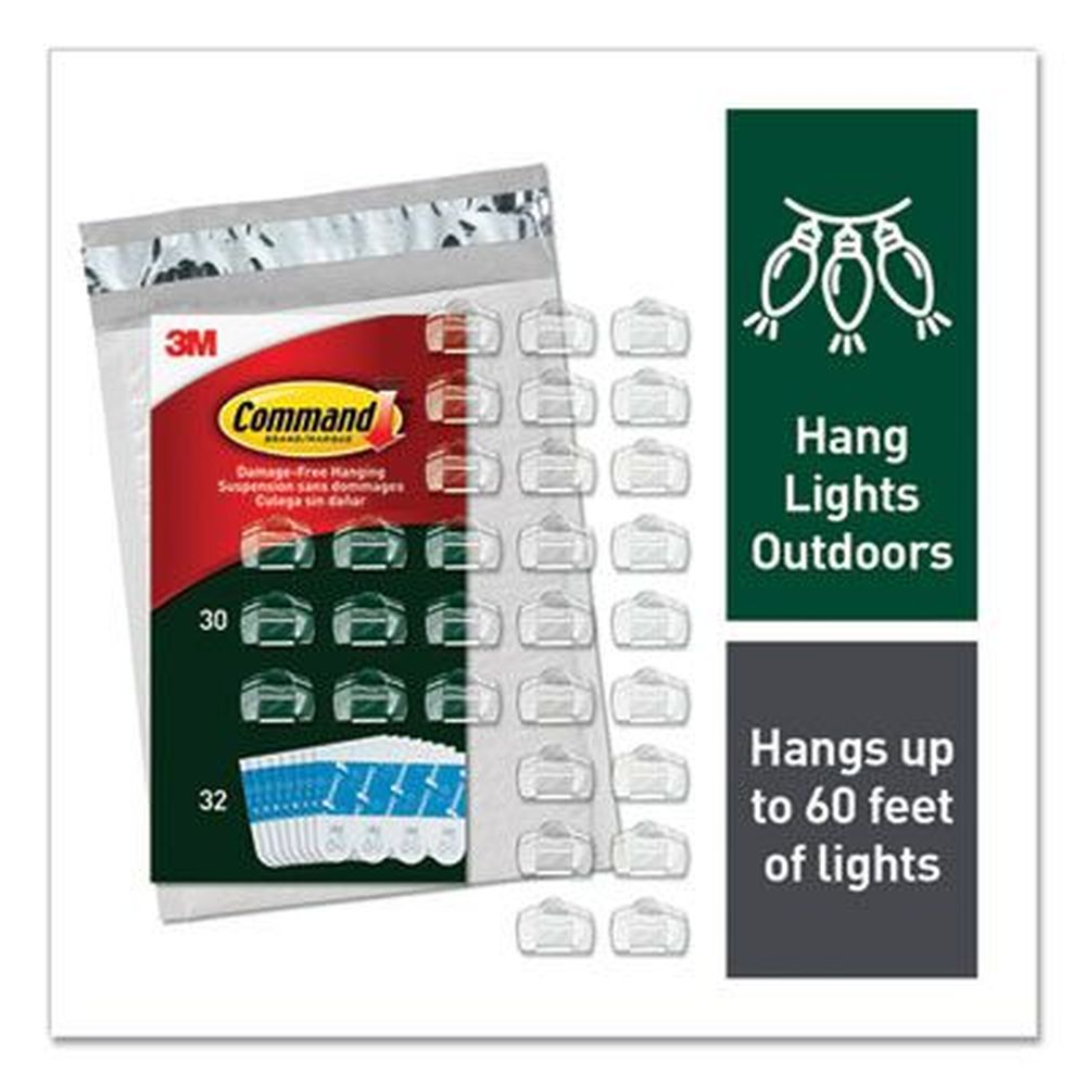 Command Clear Plastic Small All Weather Hooks And Strips, 30 Clips -- 32 Strips Per Pack