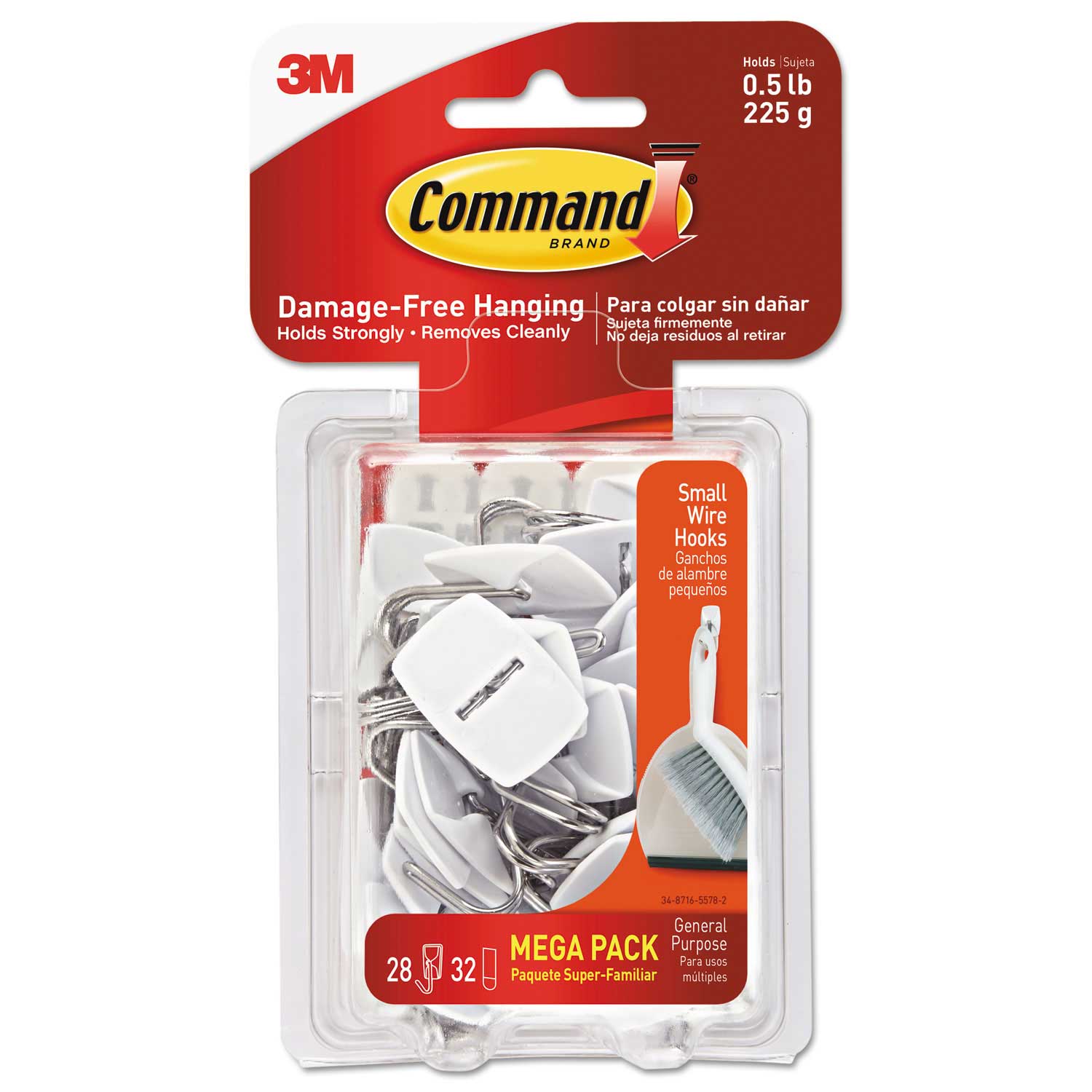 Command Wire Hooks, Small, White, 28 Hooks, 32 Strips/Pack