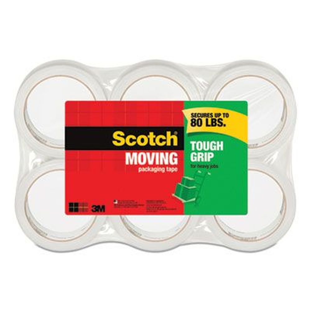 Scotch Clear 3 Inch Core Tough Grip Moving Packaging Tape, 1.88 Inch X 43.7 Yards -- 6 Per Pack