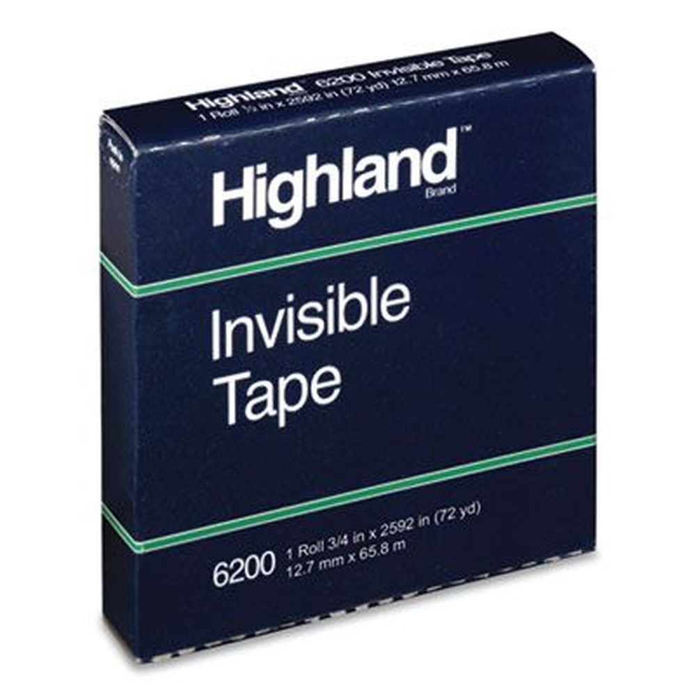 Highland 3 Inch Core Clear Invisible Permanent Mending Tape Roll, 0.5 Inch X 72 Yards