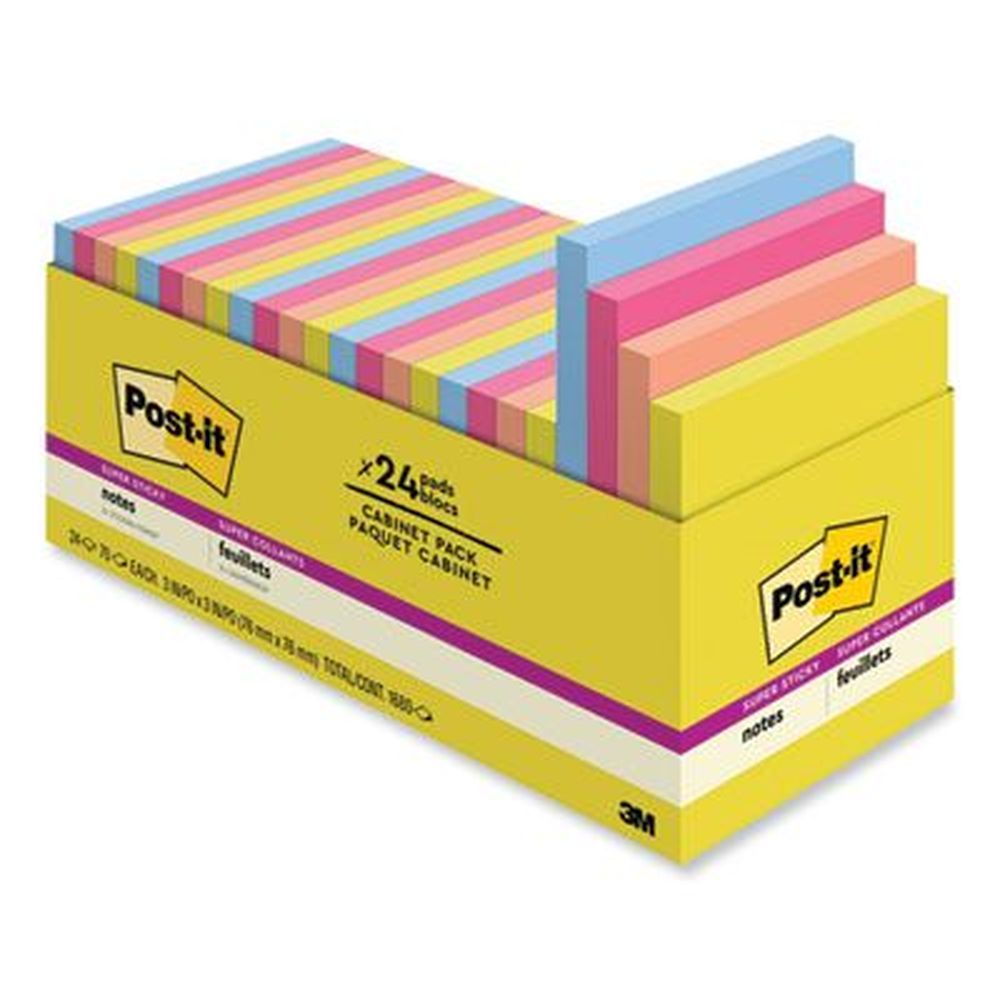Post-it Summer Joy Collection Colors Note Pad, 70 Sheets Per Pad -- 24 Pads Per Pack