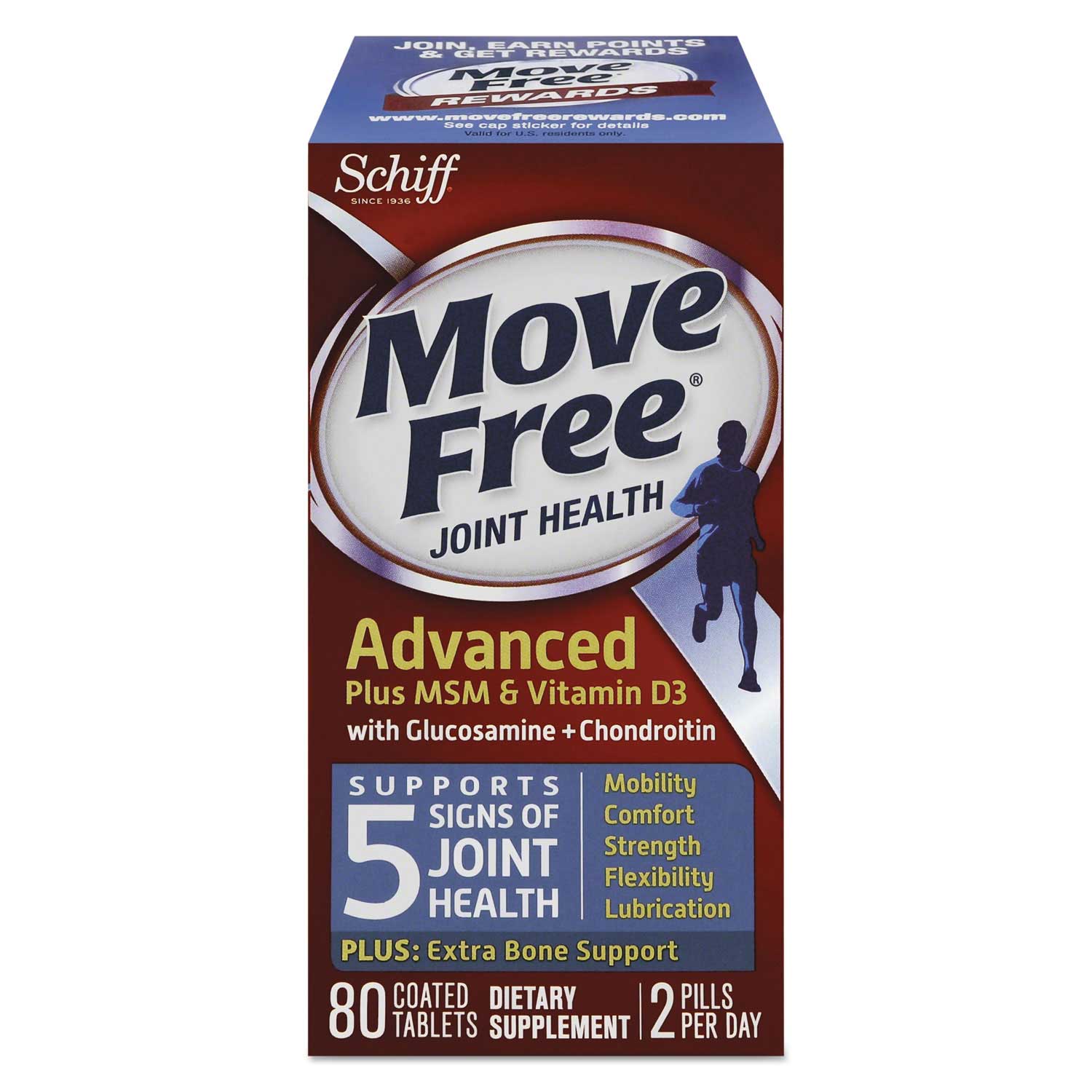 Move Free Advanced Plus MSM and Vitamin D3 Joint Health Tablet, 80 Count, 12/Carton Move Free Advanced Plus MSM and Vitamin D3 Joint Health Tablet, 80 Count, 12/Carton