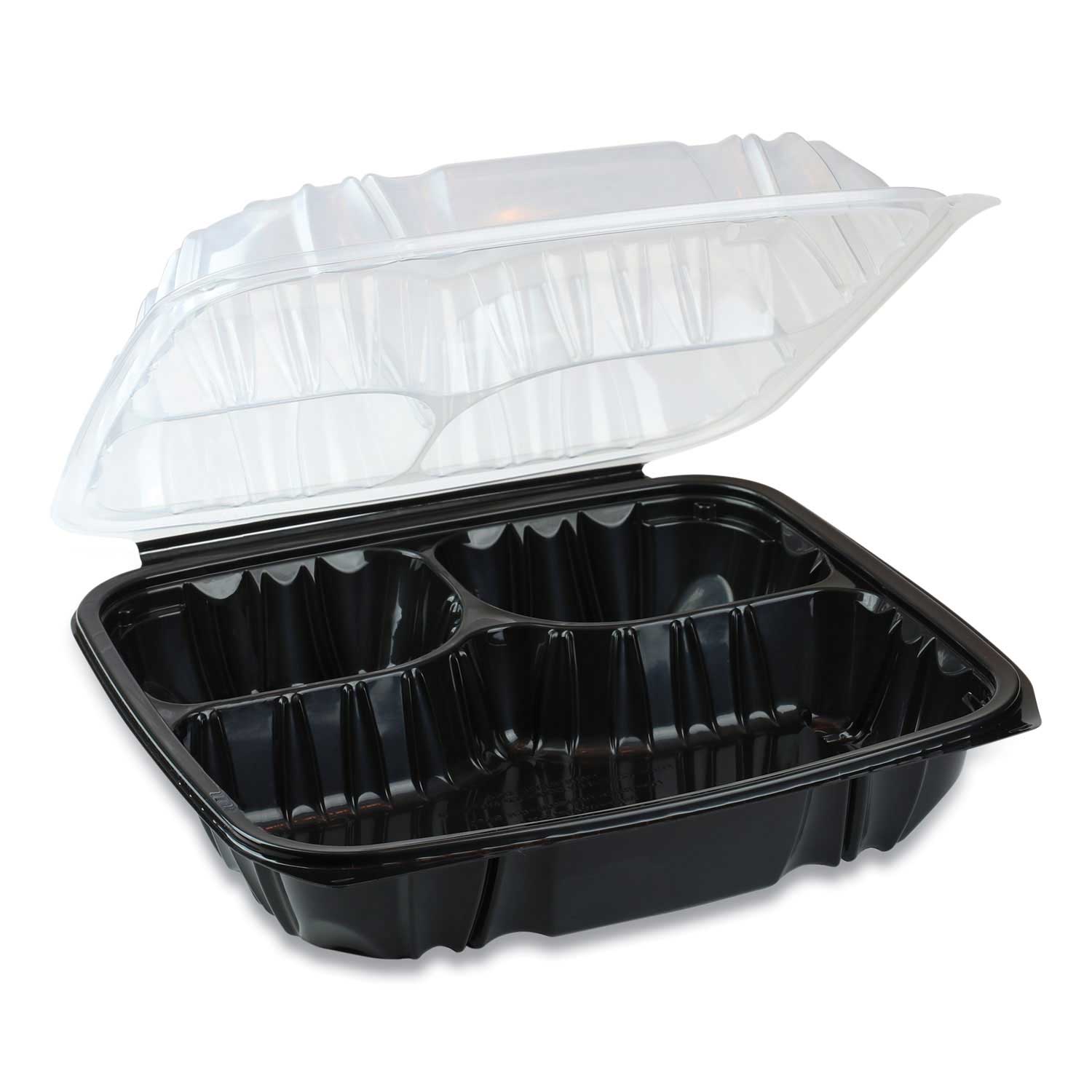 Pactiv EarthChoice Clear Black 3 Compartment Hinged Lid Takeout