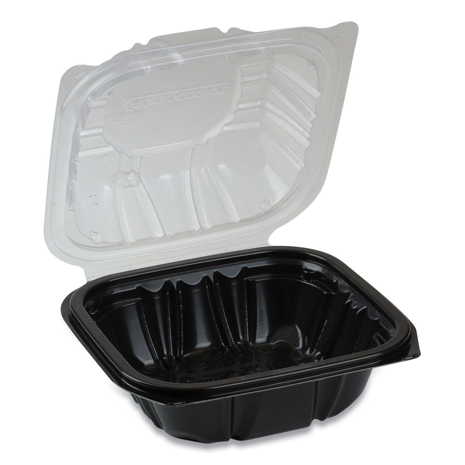 Pactiv EarthChoice Black and Clear 1 Compartment Hinged Lid Takeout