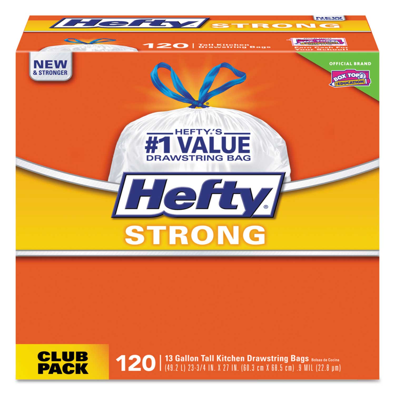 Hefty White 0.9 Mil Strong Tall Kitchen Drawstring Bag, 13 Gallon - 120 ...