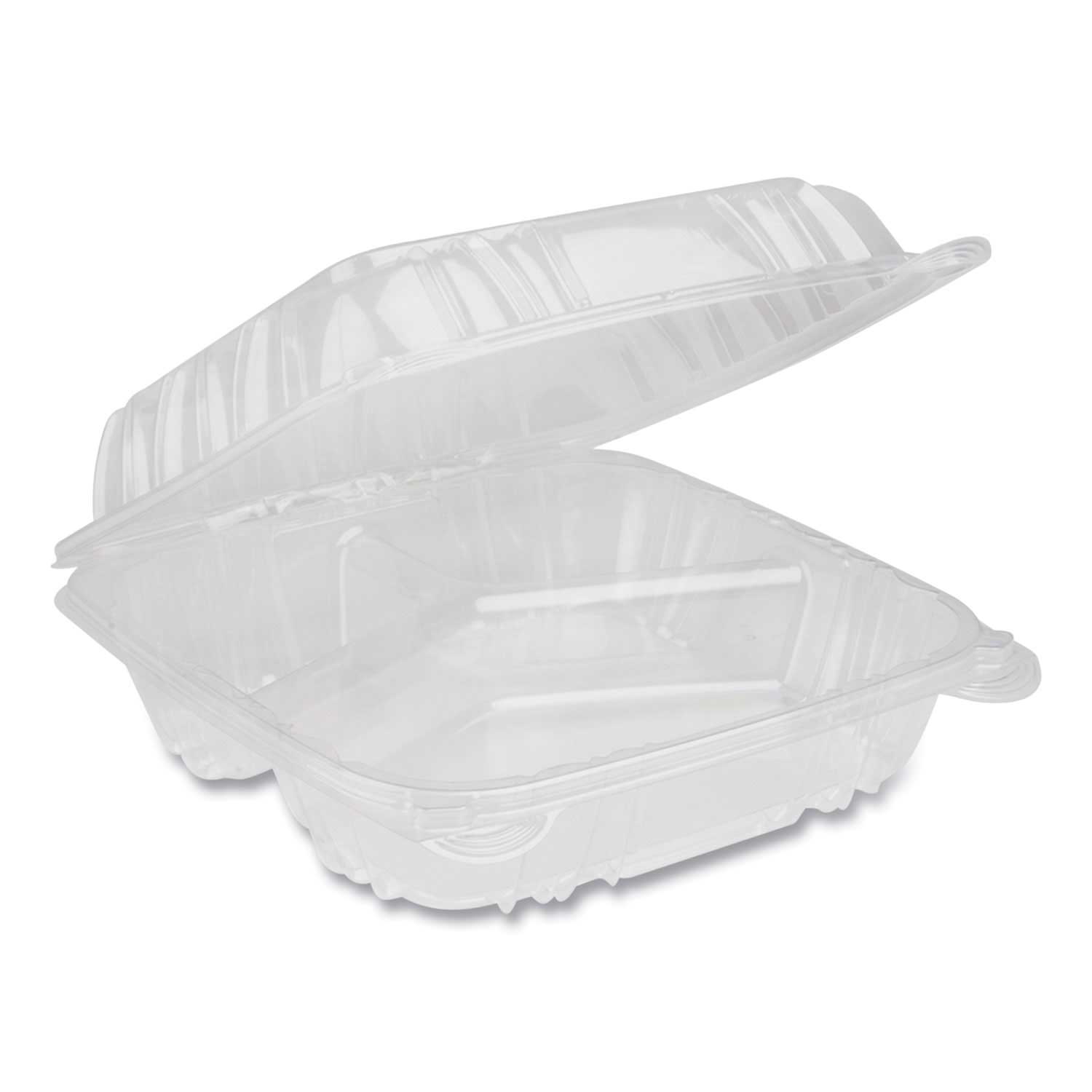 Pactiv Sensation SmartLock Clear 3 Compartment Hinged Lid Container, 8.