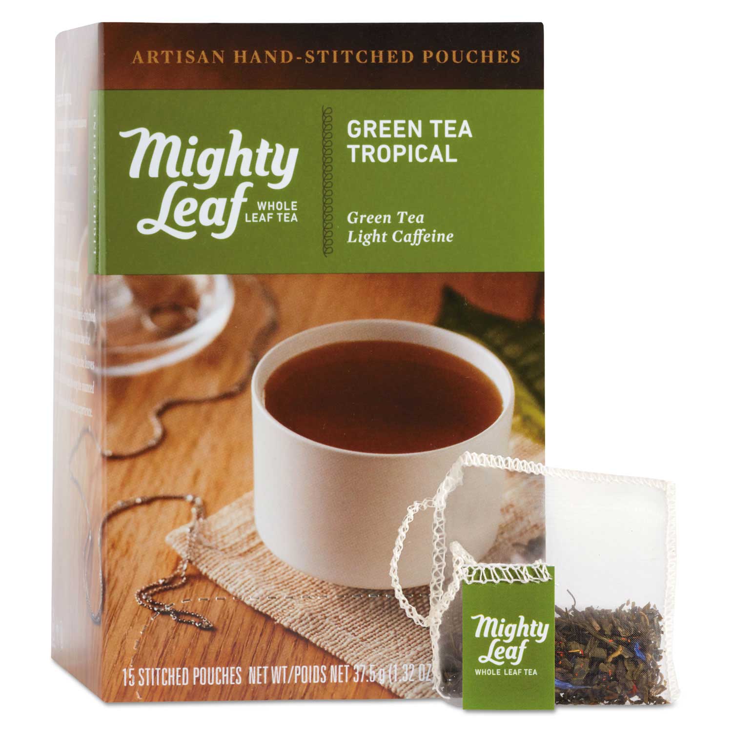 Whole Leaf Tea Pouches, Green Tea Tropical, 15/Box Whole Leaf Tea Pouches, Green Tea Tropical, 15/Box