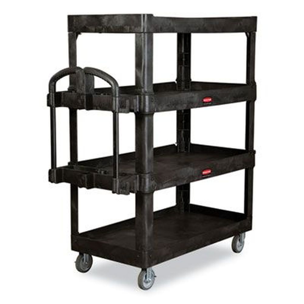 Rubbermaid Commercial Black Plastic 4 Shelf Heavy-duty Ergo Utility Cart, 700 Pound Capacity