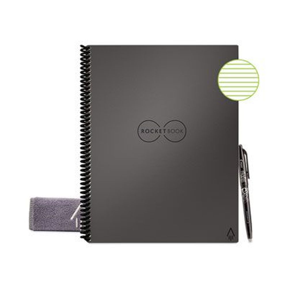 Rocketbook Medium/college Rule 16 Sheets Core Smart Notebook With Gray Cover, 11 X 8.5 Inch Sheet