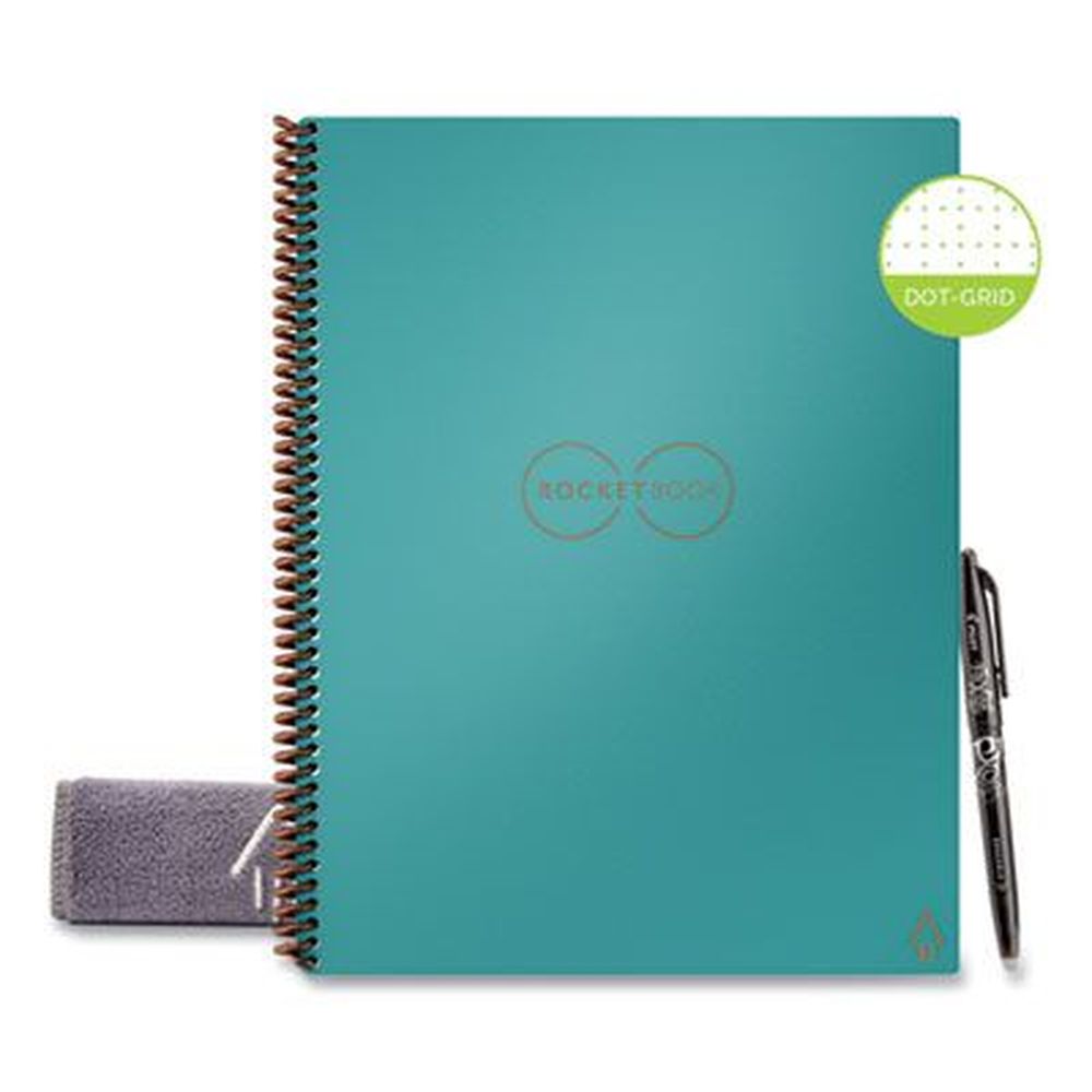 Rocketbook Dotted Rule 16 Sheets Core Smart Notebook With Neptune Teal Cover, 11 X 8.5 Inch Sheet