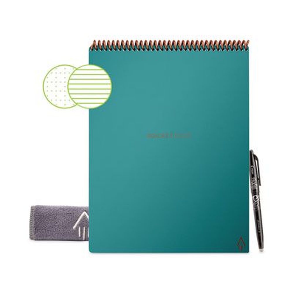 Rocketbook Lined/dot Grid Rule White 16 Sheets Flip Smart Notepad With Teal Cover, 8.5 X 11 Inch Sheet