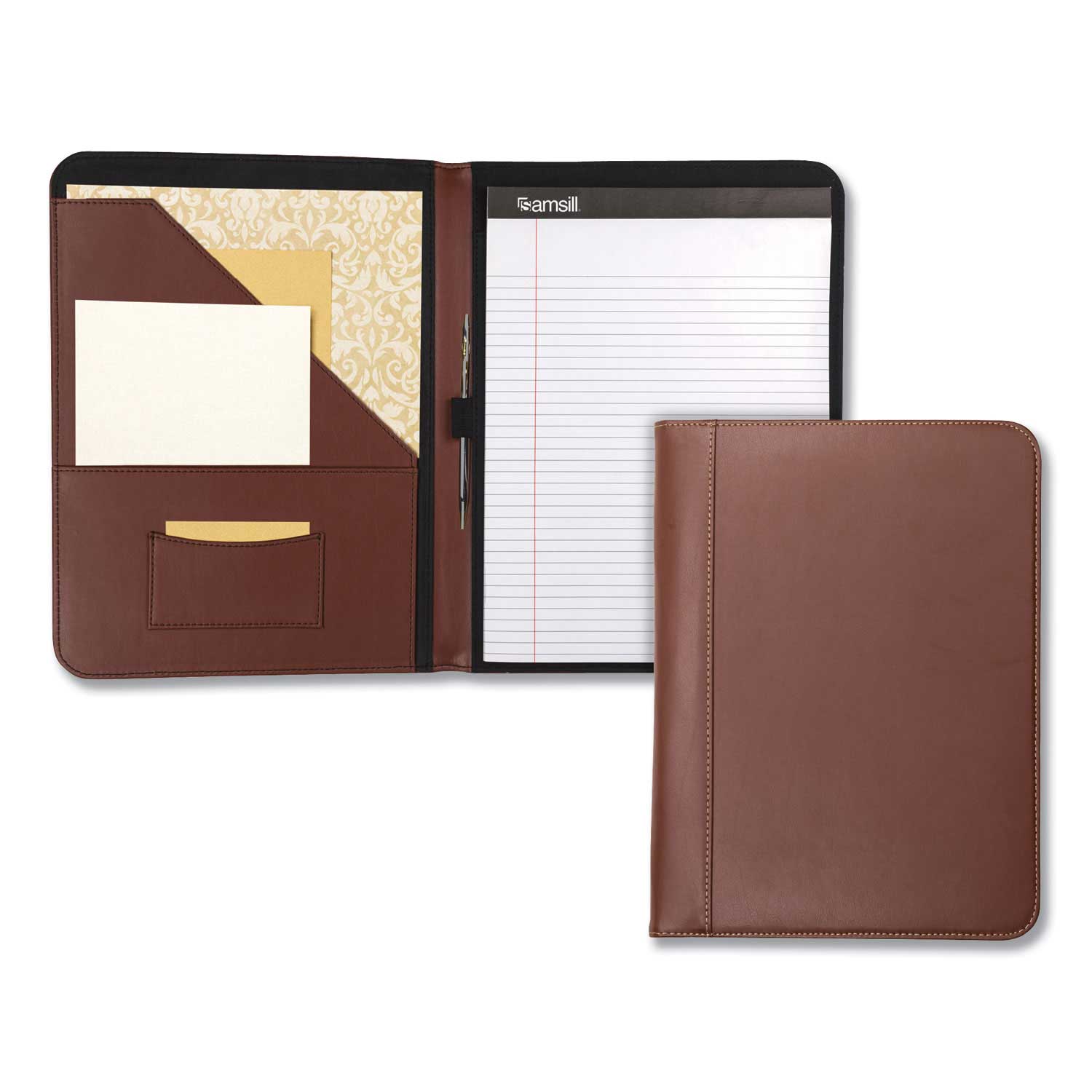 Samsill Bonded Leather Tan Contrast Stitch Padfolio, 8 1/2 x 11 inch