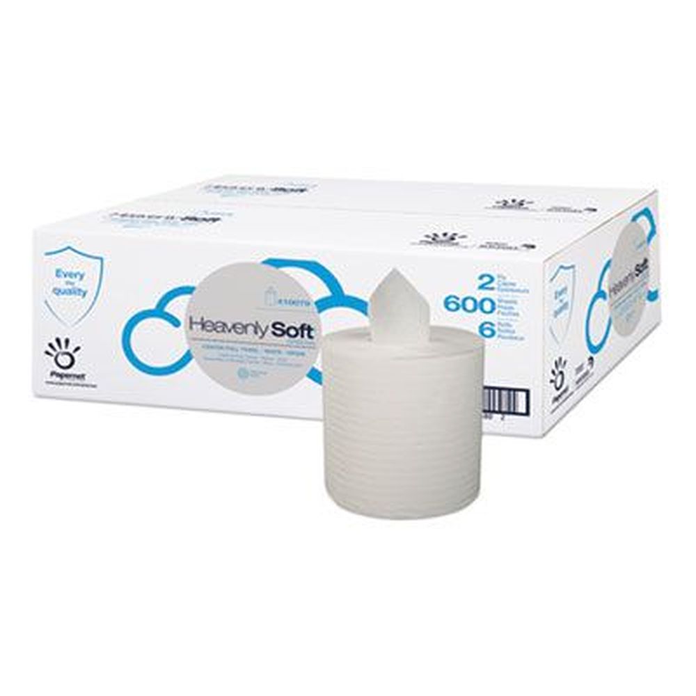 Papernet White 2-ply Heavenly Soft Center-pull Towel, 7.6 X 9 Inch - 600 Sheets Per Roll -- 6 Rolls Per Case