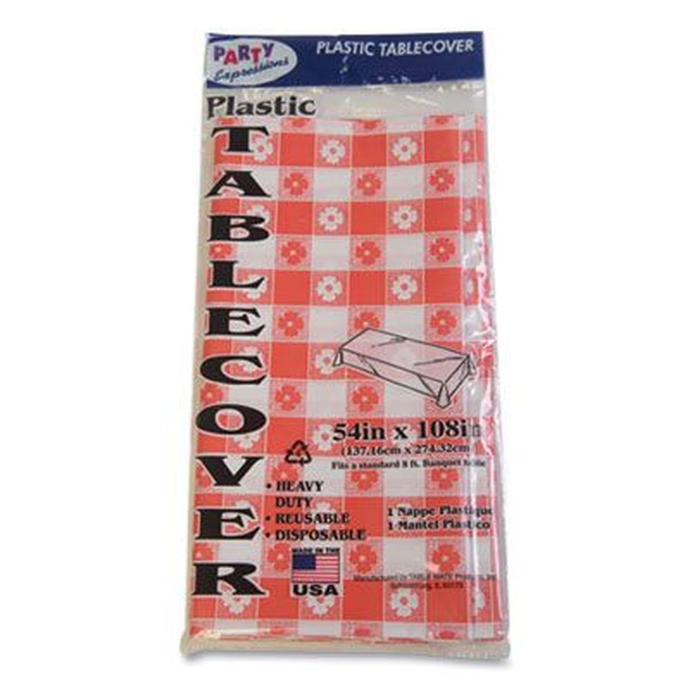 Tablemate Red/white Heavyweight Plastic Table Set Plaid Rectangular Table Cover, 54 X 108 Inch -- 6 Per Pack