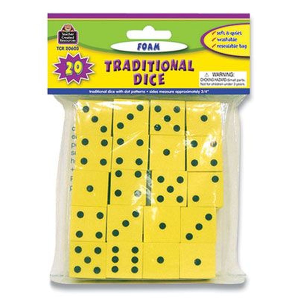 Teacher Created Resources Grades K-4 Traditional Foam Dice -- 20 Per Pack