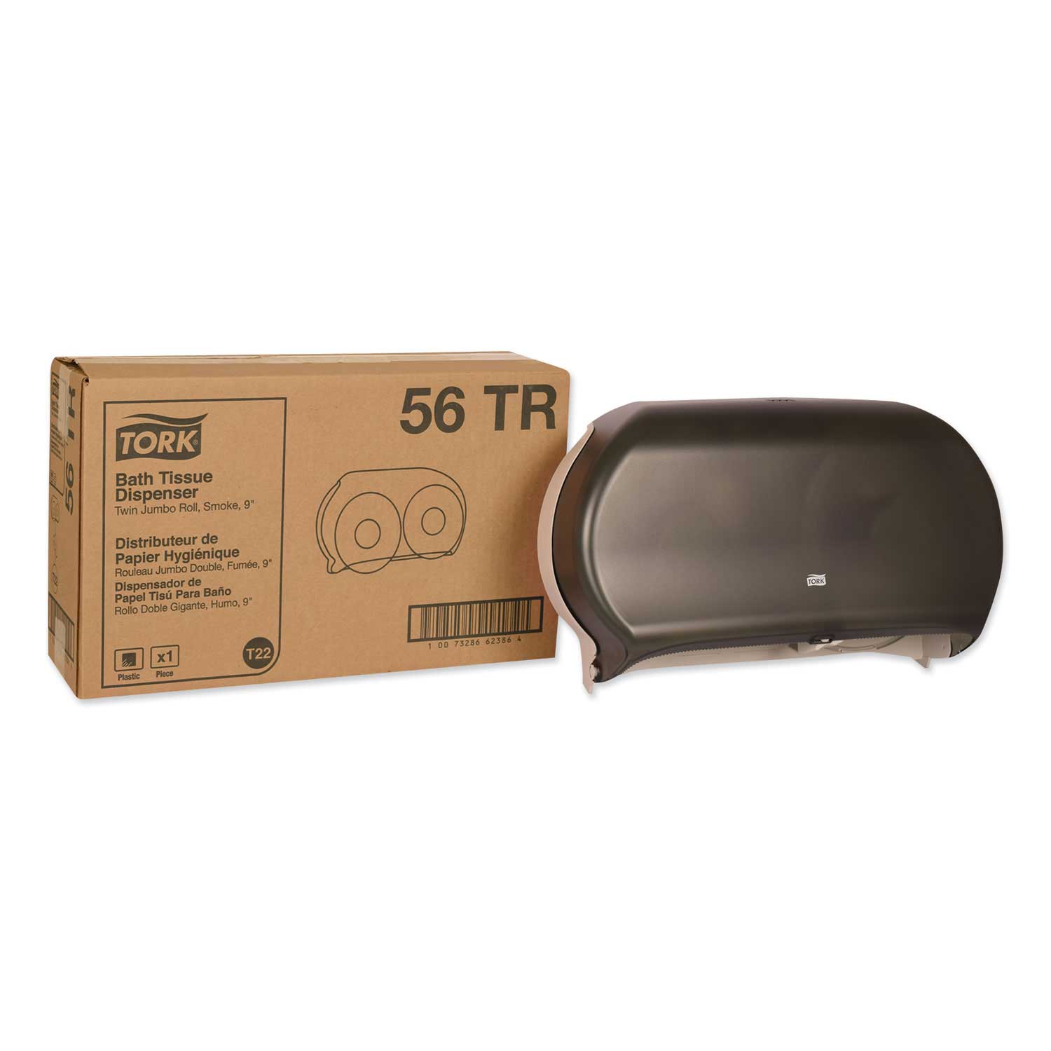 Tork Plastic Smoke/gray Twin Jumbo Roll Bath Tissue Dispenser, 19.29 X 5.51 X 11.83 Inch