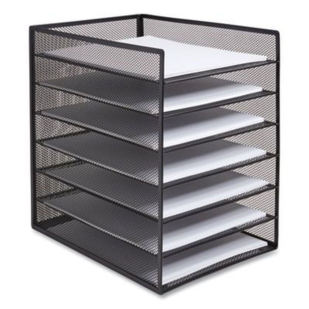 Tru Red Matte Black 6 Sections Letter Size Front-load Enclosed Wire Mesh Horizontal Document Organizer, 9.25 X 13.38 X 13.38 Inch