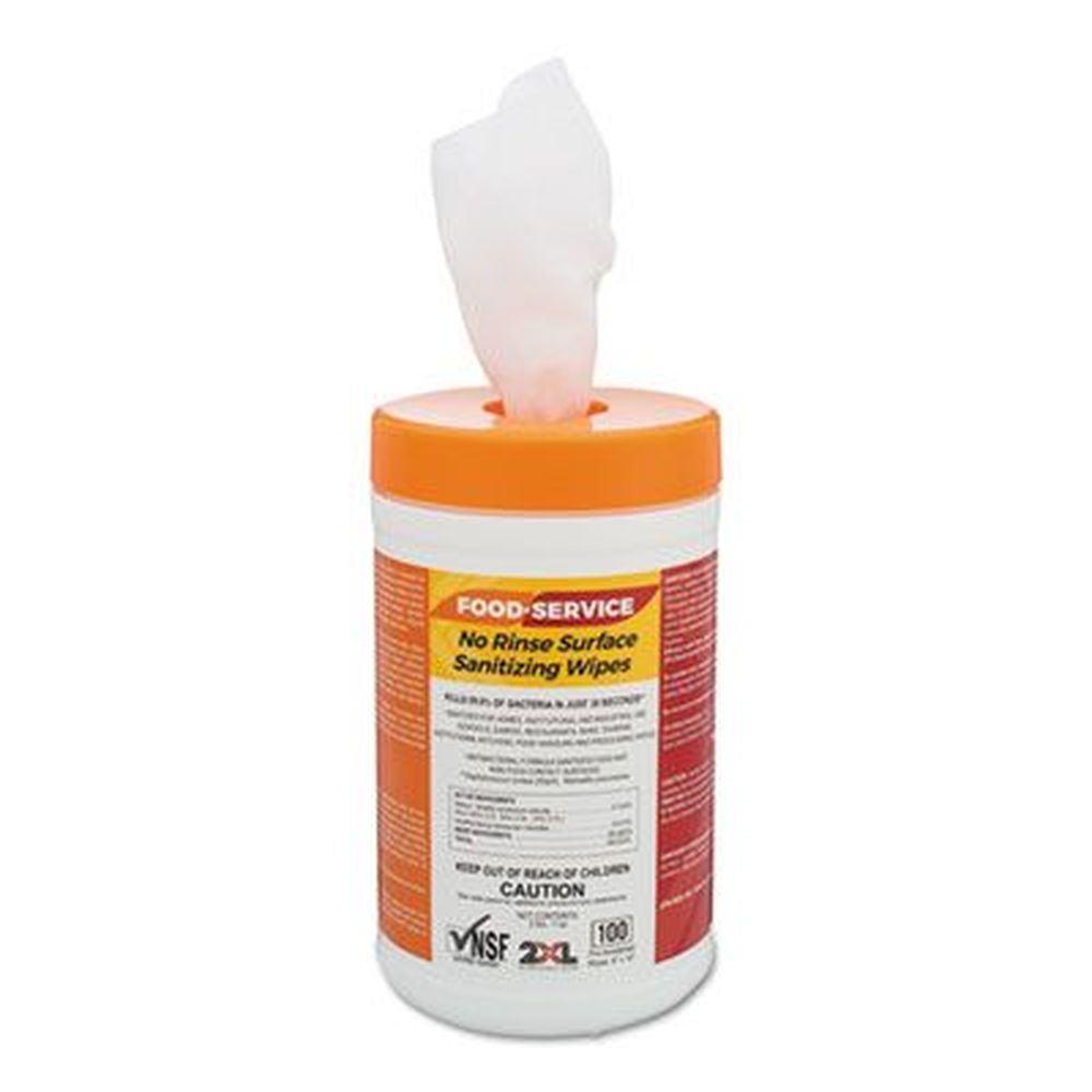 2xl White Food Service No Rinse Surface Sanitizing Wipes, 8 X 6 Inch - 100 Per Roll -- 6 Rolls Per Case