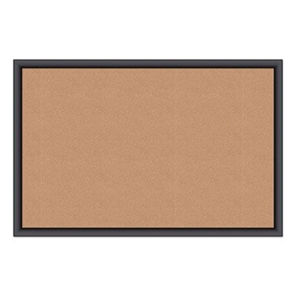 U Brands Natural Surface Black Frame Cork Bulletin Board, 36 X 24 Inch