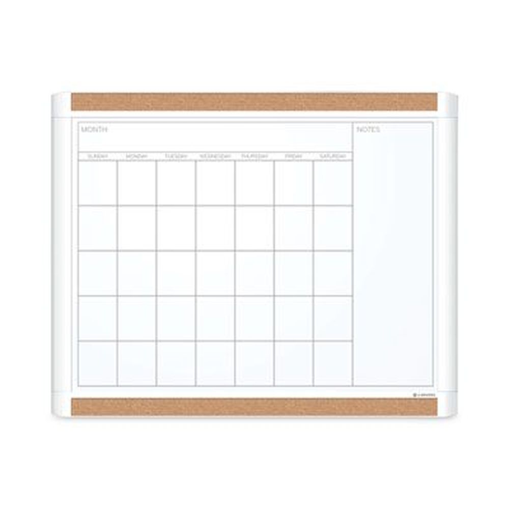 U Brands Pinit White Surface White Plastic Frame Magnetic Dry Erase Monthly Calendar, 20 X 16 Inch