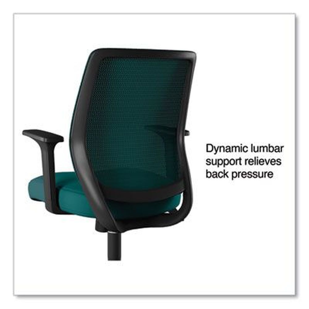 Union and Scale Teal Fabric Seat Mesh Back Black Base Essentials Task Chair with Arms Supports