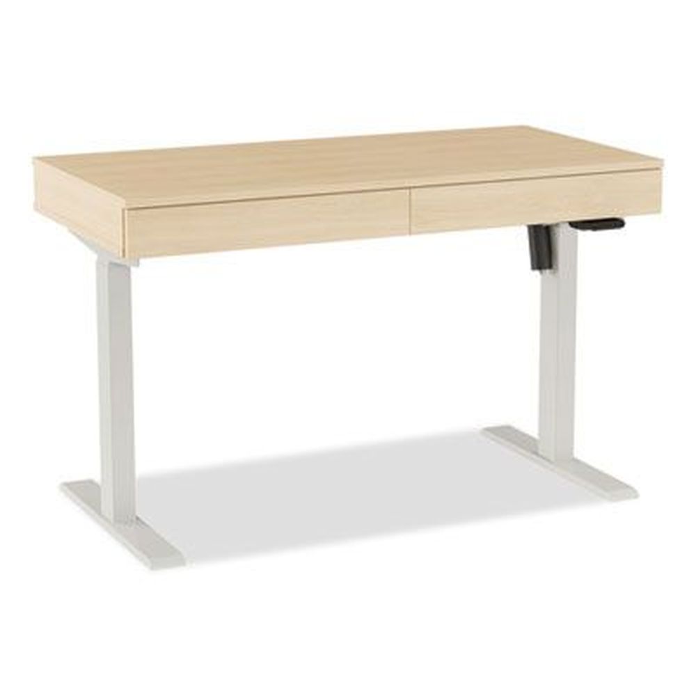 Union And Scale Natural/light Gray Essentials Deluxe Electric Sit Stand 2 Column Workstation, 47.2 X 23.6 X 29.7 To 46.3 Inch