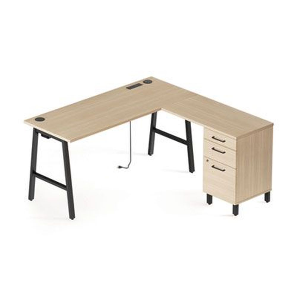 Essentials Single-Pedestal L-Shaped Desk with Integrated Power Management, 59.8