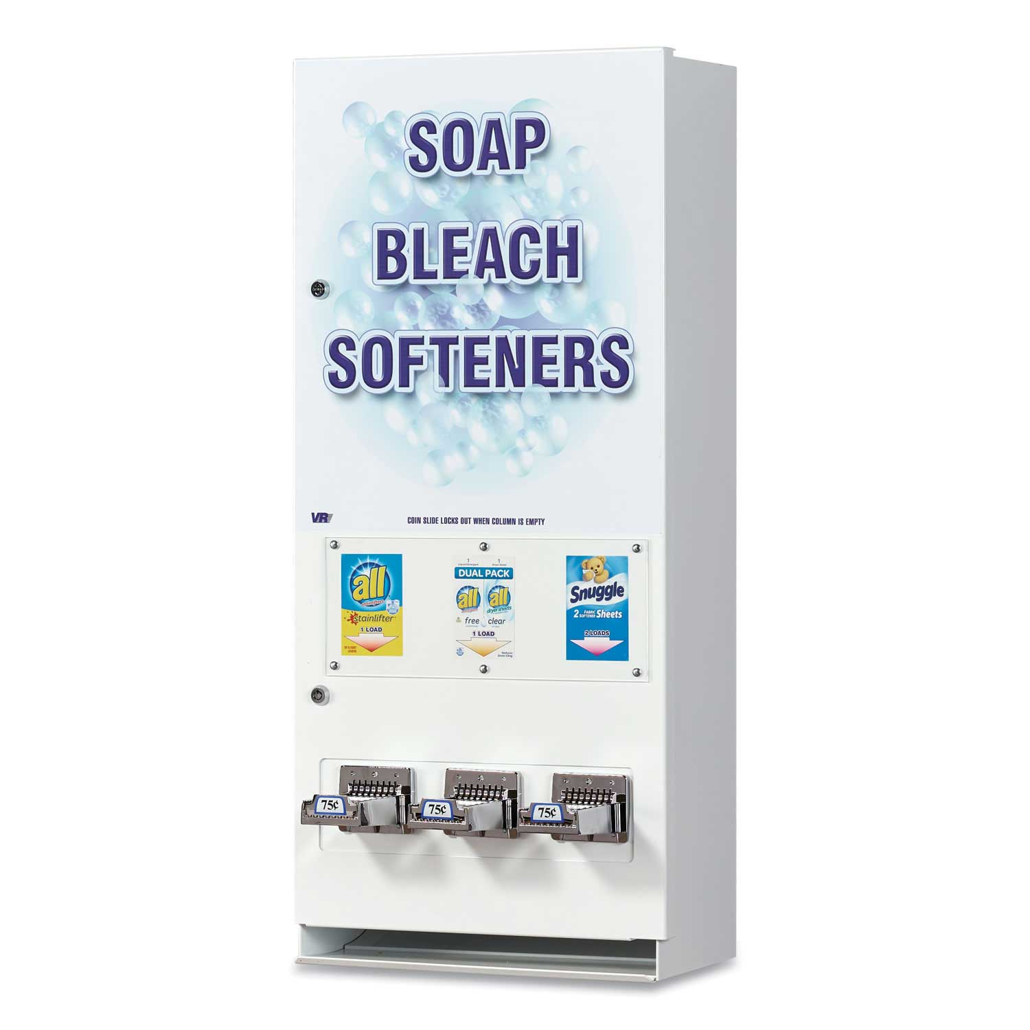 Coin-Operated Soap Vender, 3-Column, 16.25 x 9.5 x 37.75, White/Blue Coin-Operated Soap Vender, 3-Column, 16.25 x 9.5 x 37.75, White/Blue