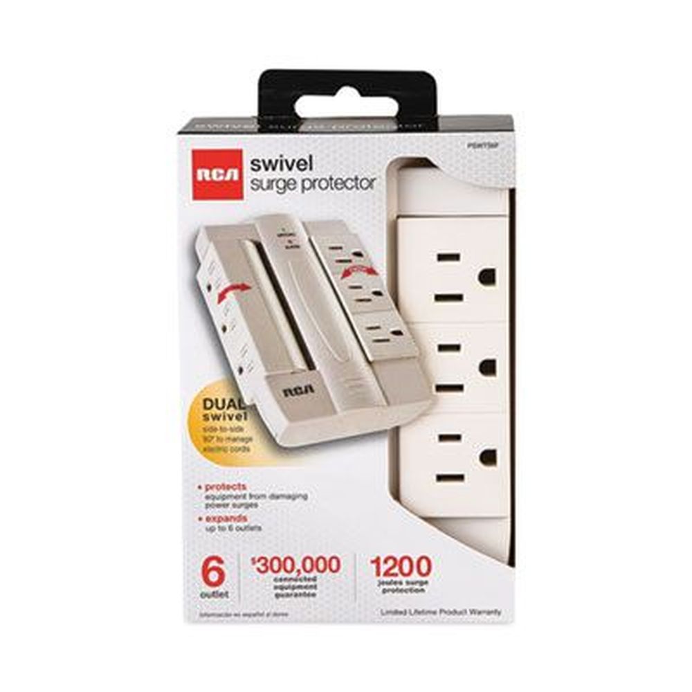 Rca White 6 Outlet Swivel Surge Protector