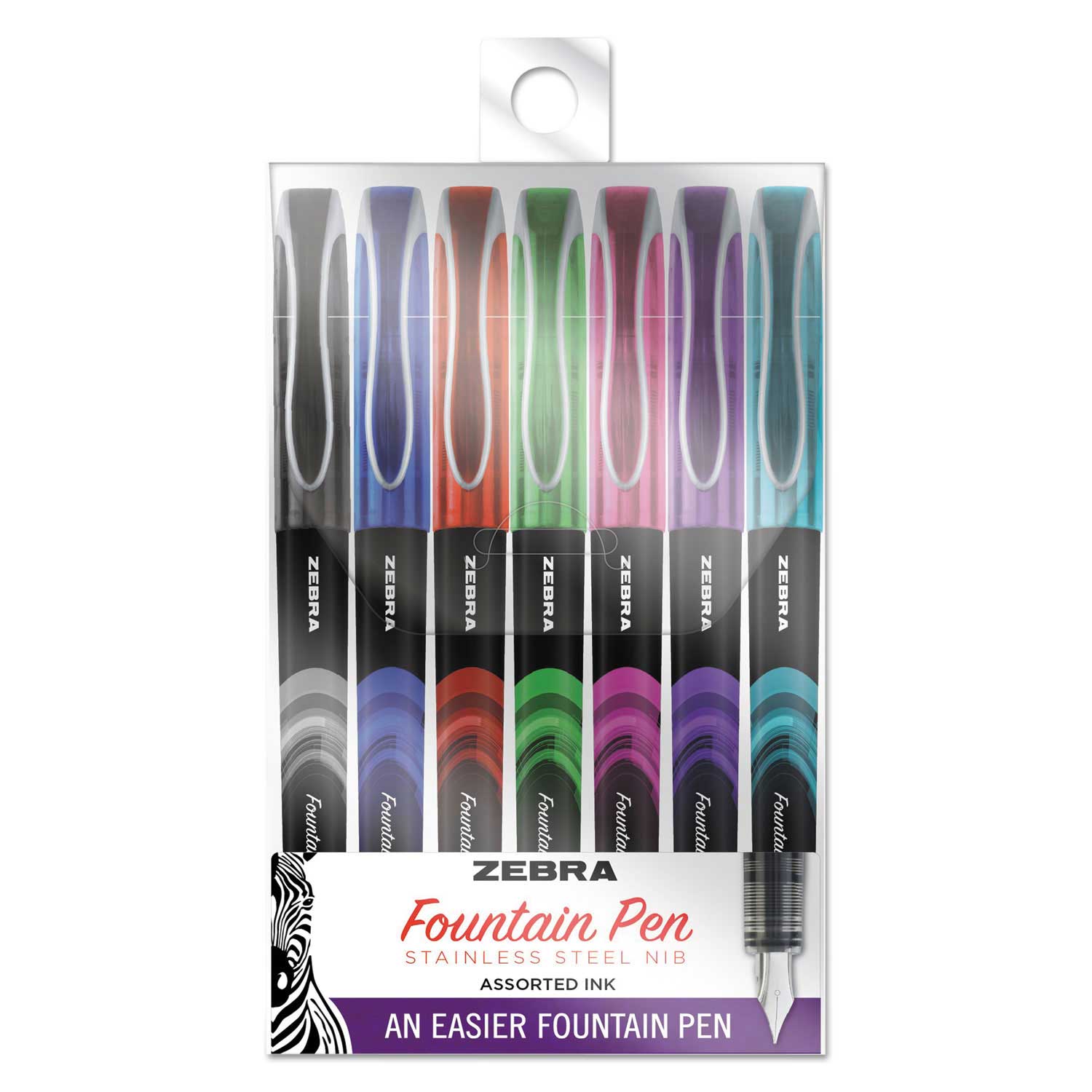Zebra Direct Ink Zebra Assorted Ink and Barrel Fine 0.6 mm Fountain Pen - 7 per set