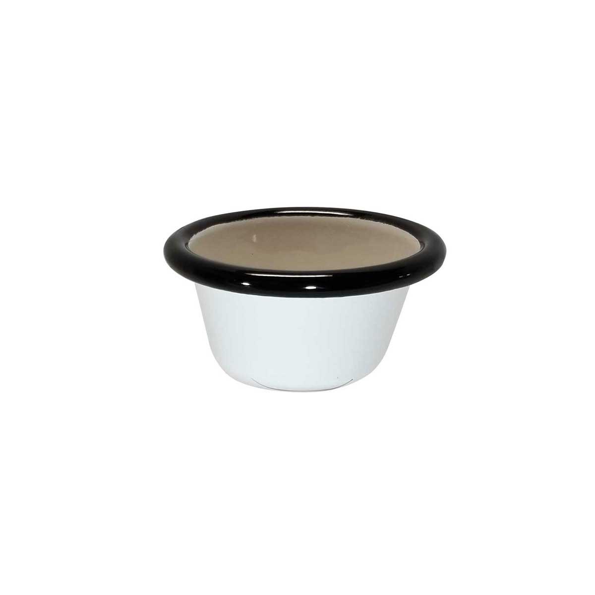 Tablecraft Enamelware Collection Round Creamy White With Black Rim Ramekin, 2 Ounce Capacity