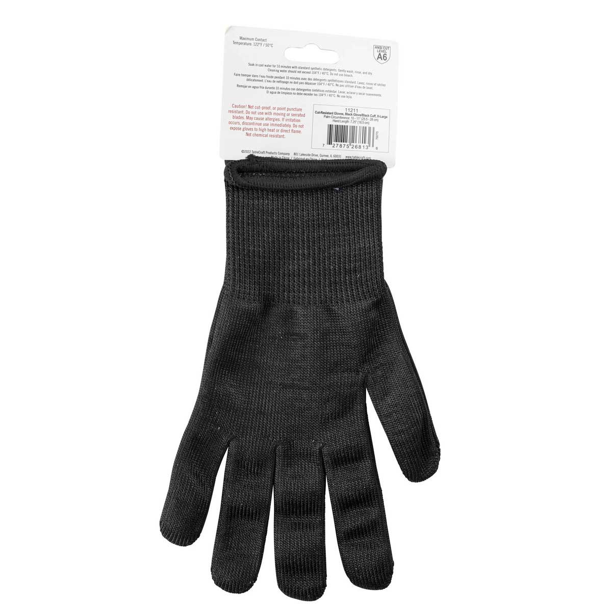 Tablecraft The Protector Extra Large Cut Resistant Black Cuff Black Glove, 10 X 5.375 X 0.125 Inch