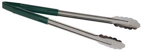 Tablecraft Stainless Steel Vinyl-coated V-hinge Tong With Green Handle, 12 Inch