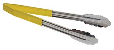 Tablecraft Stainless Steel Vinyl-coated V-hinge Tong With Yellow Handle, 12 Inch