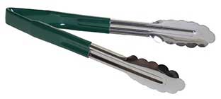Tablecraft Stainless Steel Vinyl-coated V-hinge Tong With Green Handle, 9 Inch